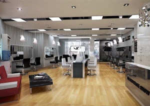 现代室内理发店设计3d模型含效果图