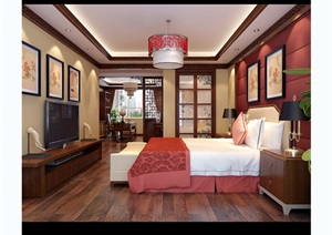现代中式室内卧室空间3d模型
