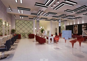 现代风格理发店室内装修设计3dmax模型