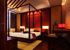 现代中式室内卧室空间设计3d模型含效果图
