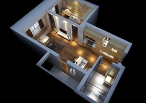 现代住宅室内小户型空间设计3d模型