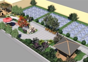一个现代屋顶花园带渲染效果图ＳＵ模型