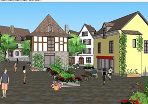 旅游区欧洲风情别墅小镇ＳＵ建筑规划方案模型