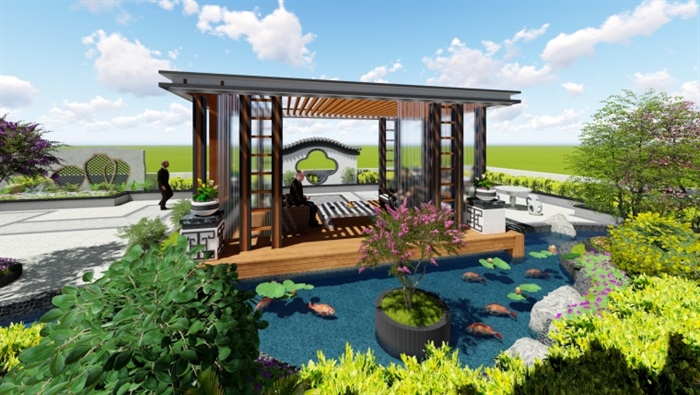 新中式屋顶花园景观方案ＳＵ模型(1)