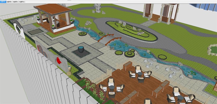 新中式屋顶花园景观方案ＳＵ模型(5)