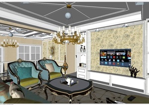欧式景天龙都样板间客厅装潢方案ＳＵ模型