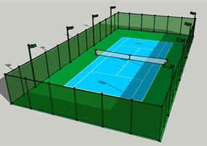 带围栏网球场地素材SU(草图大师)模型