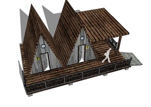 尖屋顶公共卫生间建筑SU(草图大师)模型