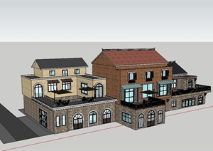 特色小镇临街建筑改造建筑设计SU(草图大师)模型
