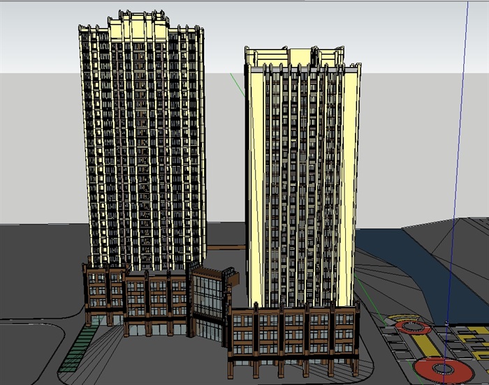 新古典风格高层住宅建筑楼su模型(2)