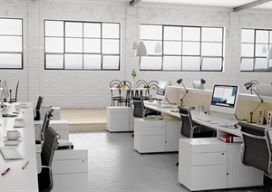 现代室内办公空间场景设计3d模型含效果图