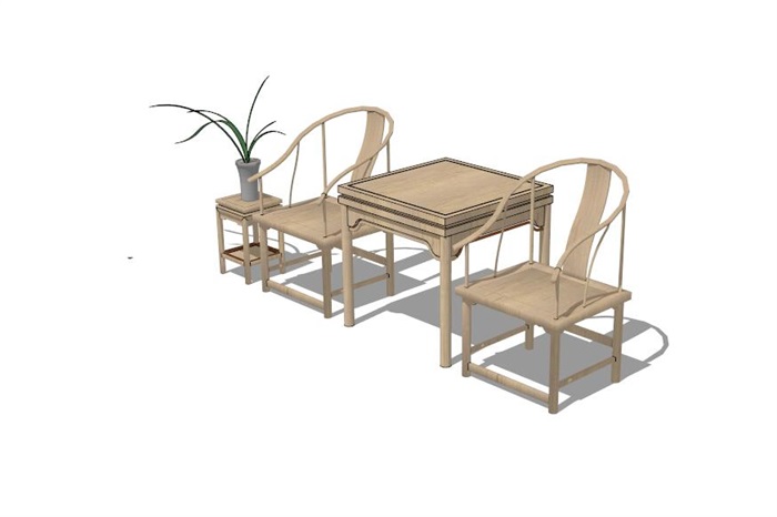 中式带植物太师椅组合su模型