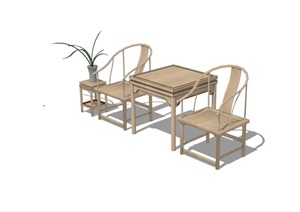 中式带植物太师椅组合SU(草图大师)模型