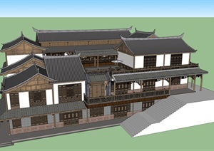 精品古典中式四合院商业建筑SU(草图大师)模型