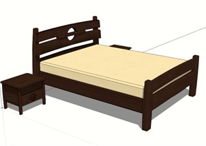 中式木床及床头柜SU(草图大师)模型