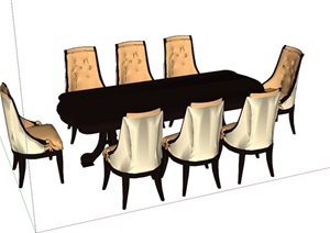 中式风格8人座长形餐桌椅素材SU(草图大师)模型