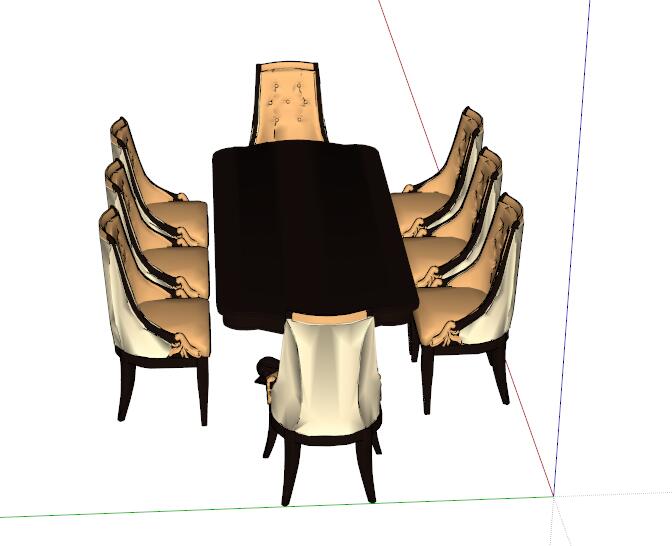 中式风格8人座长形餐桌椅素材su模型