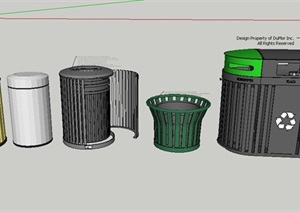 现代4款园林垃圾桶素材SU(草图大师)模型