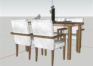 某简约四人座餐桌椅组合SU(草图大师)模型