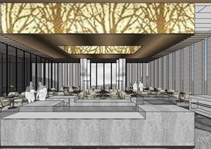 精品酒店二层室内空间设计SU(草图大师)模型