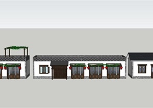 经典中式风格单层民居建筑SU(草图大师)模型