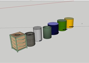 详细的多个园林景观垃圾箱设计SU(草图大师)模型