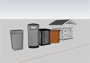 五个园林景观垃圾箱素材设计SU(草图大师)模型