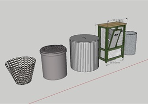 五个不同造型的垃圾箱设计SU(草图大师)模型