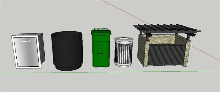 5种景观垃圾桶素材su模型(1)