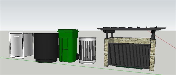5种景观垃圾桶素材su模型(2)