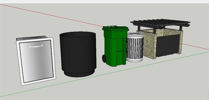 5种景观垃圾桶素材su模型(3)