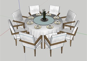 室内空间详细餐桌椅组合设计SU(草图大师)模型
