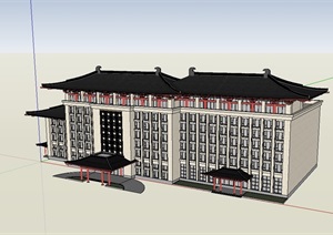 汉唐风详细酒店建筑设计SU(草图大师)模型