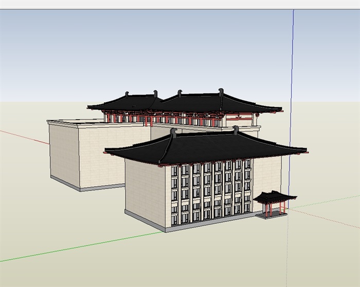 汉唐风详细酒店建筑设计su模型(3)