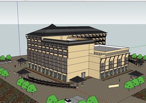 汉式酒店完整多层建筑设计SU(草图大师)模型