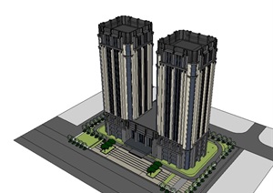 新古典高层酒店项目建筑设计SU(草图大师)模型