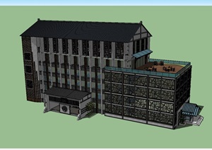 现代中式改良版民族酒店设计SU(草图大师)模型