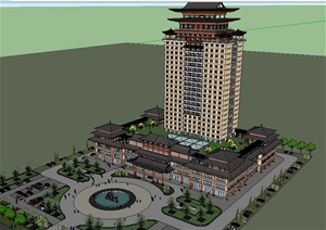 汉唐风酒店方案建筑设计SU(草图大师)模型