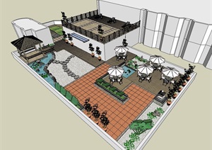鲤城酒店庭院景观设计SU(草图大师)模型