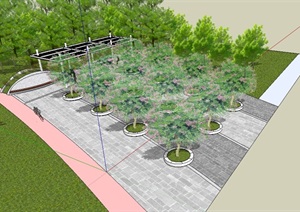 详细小型广场景观设计SU(草图大师)模型
