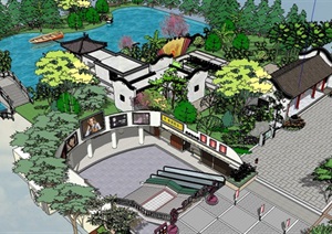 现代中式公园建筑景观详细设计SU(草图大师)模型