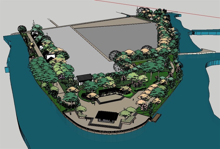 滨水公园详细景观设计su模型(1)