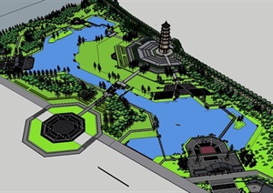 古典中式北塔公园设计SU(草图大师)模型