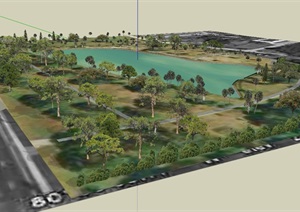 某现代滨湖公园植物景观设计SU(草图大师)模型