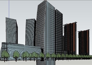 现代风格高层办公综合体与住宅建筑设计SU(草图大师)模型