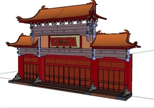 中式酒店建筑门头构件设计Su模型