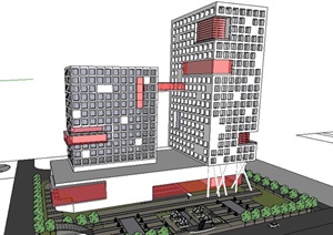 现代感概念风格办公酒店建筑设计Su模型