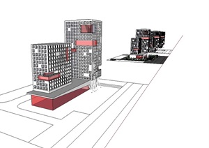 现代风格多层酒店建筑楼设计SU(草图大师)模型
