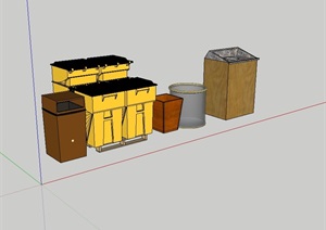多个完整的垃圾箱设计SU(草图大师)模型