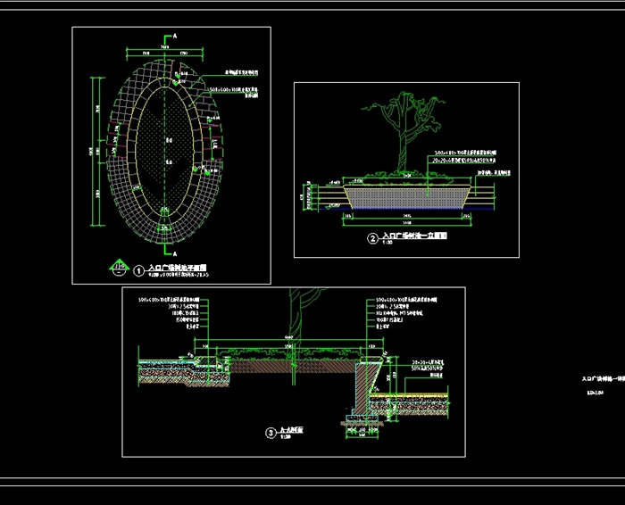 某现代入口广场树池设计cad施工图(1)